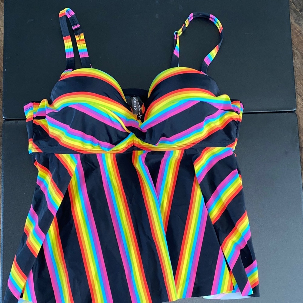 Black Rainbow Stripe Women’s Swim Tankini Top